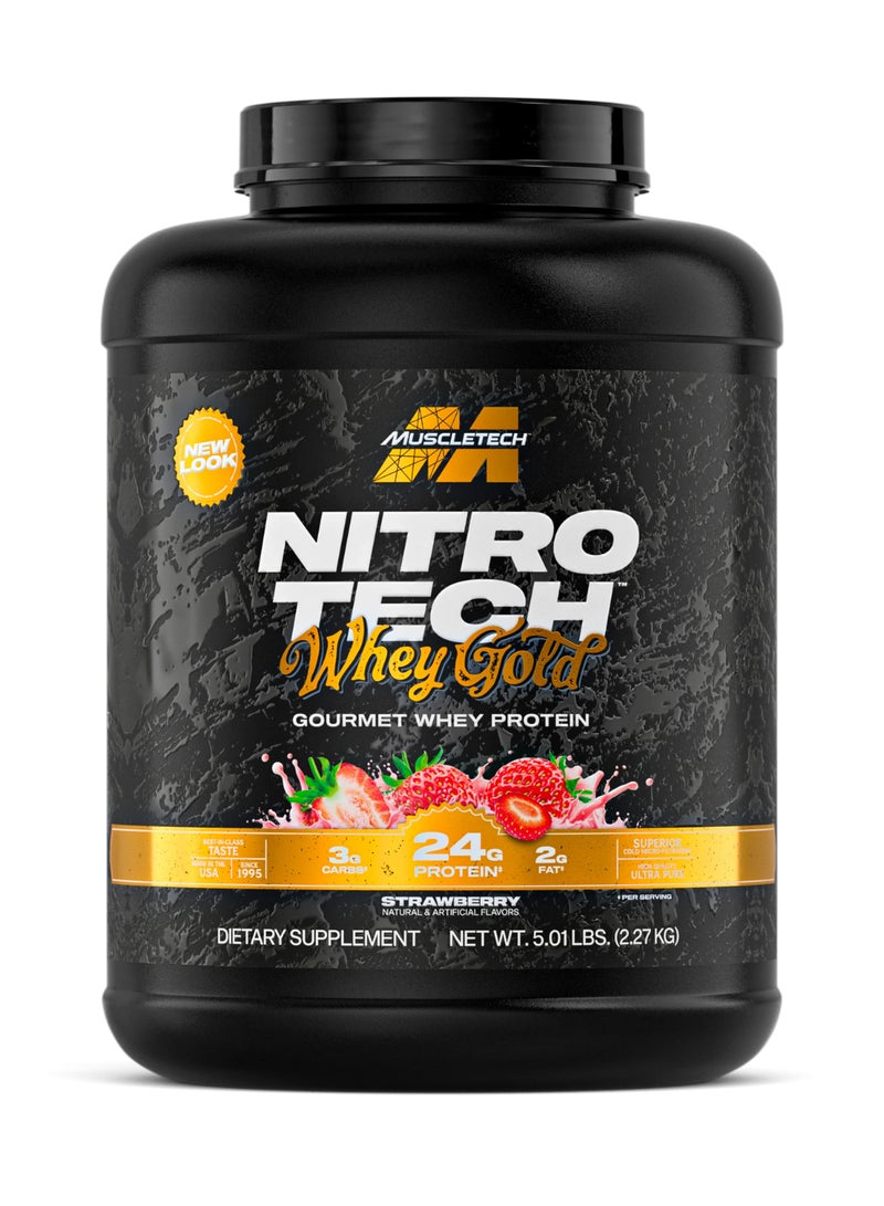 MuscleTech Nitro-Tech Whey Gold Gourmet Whey Protein Powder, Strawberry Flavor, 24g Protein, 3g Carbs & 2g Fat per Serving for Muscle Recovery & Growth, 5.01 lbs (2.27 kg). - Image 1
