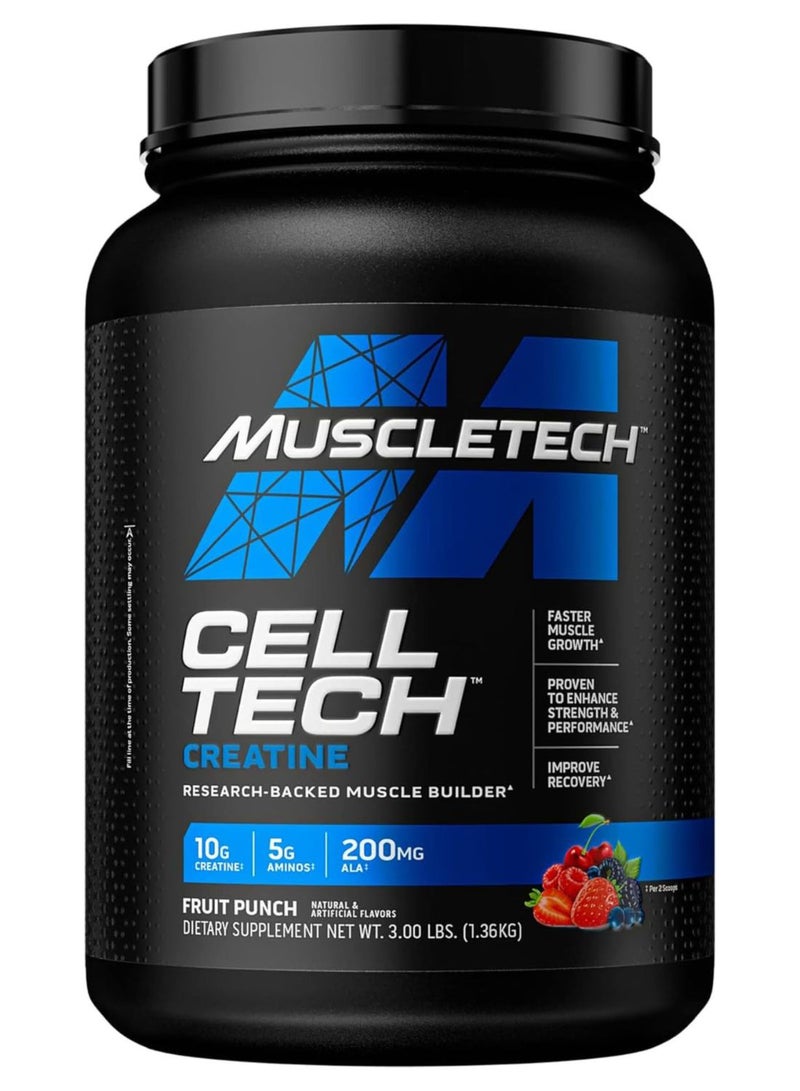 MuscleTech Cell-Tech Creatine Monohydrate Powder, Fruit Punch Flavor, 10g Creatine, 200mg Alpha Lipoic Acid & 75g Carbohydrates per Serving for Muscle Strength & Recovery, 2.90 lbs (1.32 kg). - Image 1