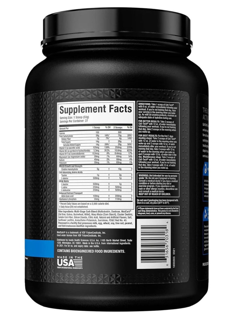 MuscleTech Cell-Tech Creatine Monohydrate Powder, Fruit Punch Flavor, 10g Creatine, 200mg Alpha Lipoic Acid & 75g Carbohydrates per Serving for Muscle Strength & Recovery, 2.90 lbs (1.32 kg). - Image 2