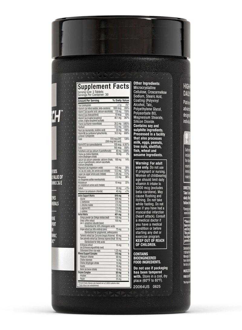 MuscleTech Platinum Multivitamin Daily Nutritional Support for Active Individuals - 816mg Amino - 18 Vitamins & Minerals - 401mg Herbal Matrix - 90 Tablets - Dietary Supplement - Image 2