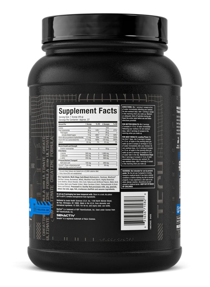MuscleTech Cell Tech Creatine Max Strength - Builds 3.3 lbs lean muscle in 7 days - 200mg Alpha Lipoic Acid - 10g Creatine Monohydrate - 75g Carbohydrates - Tropical Citrus Punch Flavor - Dietary Supplement - Net Wt 2.90 lbs (1.32kg) - Image 2