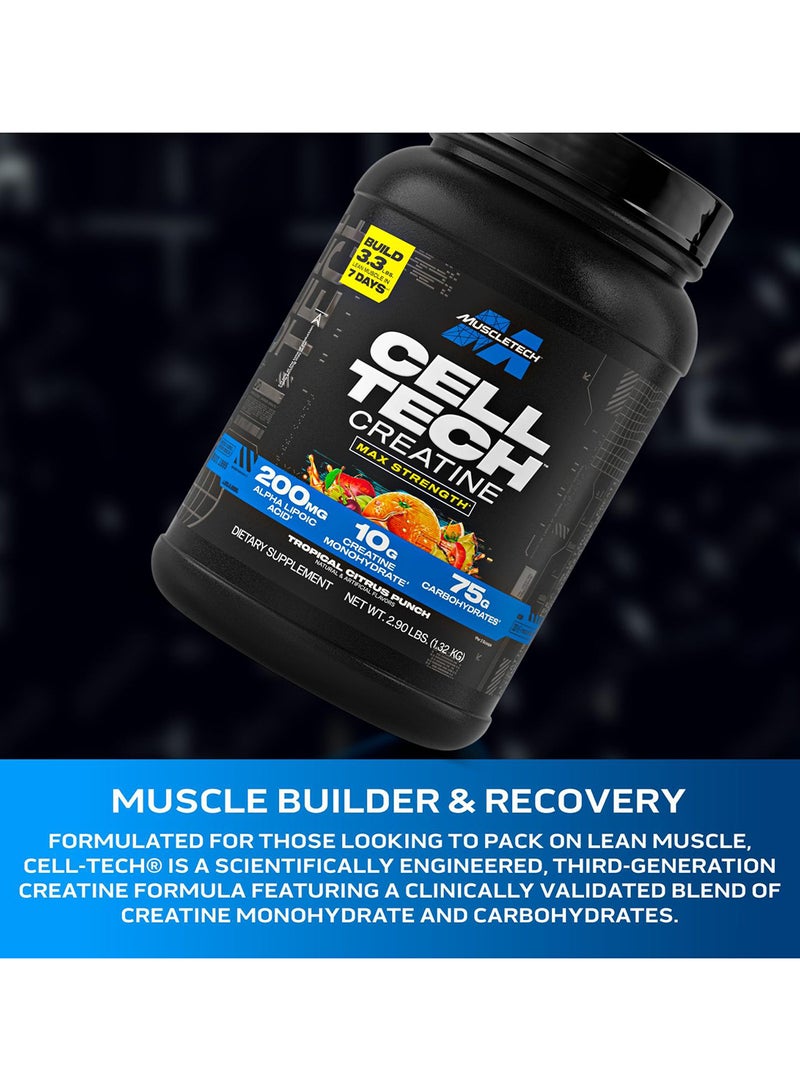 MuscleTech Cell Tech Creatine Max Strength - Builds 3.3 lbs lean muscle in 7 days - 200mg Alpha Lipoic Acid - 10g Creatine Monohydrate - 75g Carbohydrates - Tropical Citrus Punch Flavor - Dietary Supplement - Net Wt 2.90 lbs (1.32kg) - Image 4