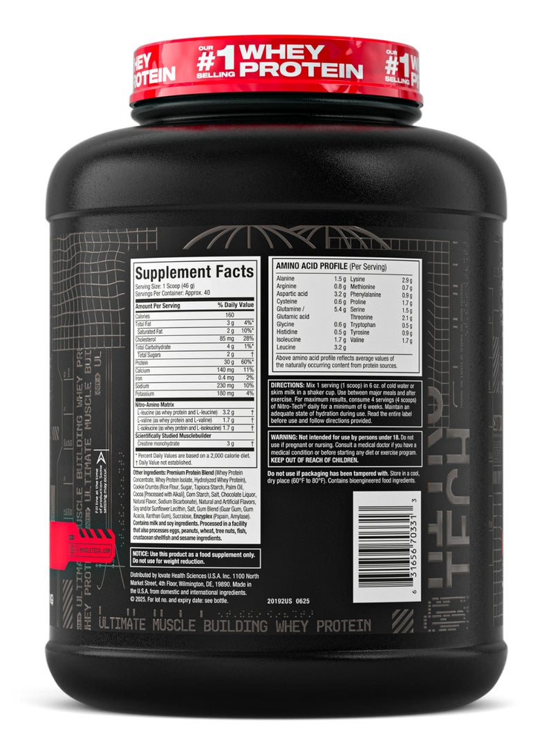 MuscleTech Nitro Tech Ultimate Muscle Building Whey protein - Builds 70% more Muscle - 30g Protein - 3g Creatine - Cookies and Cream Flavor - Dietary Supplement - Nt Wt 4.00 lbs (1.81kg) - Image 2