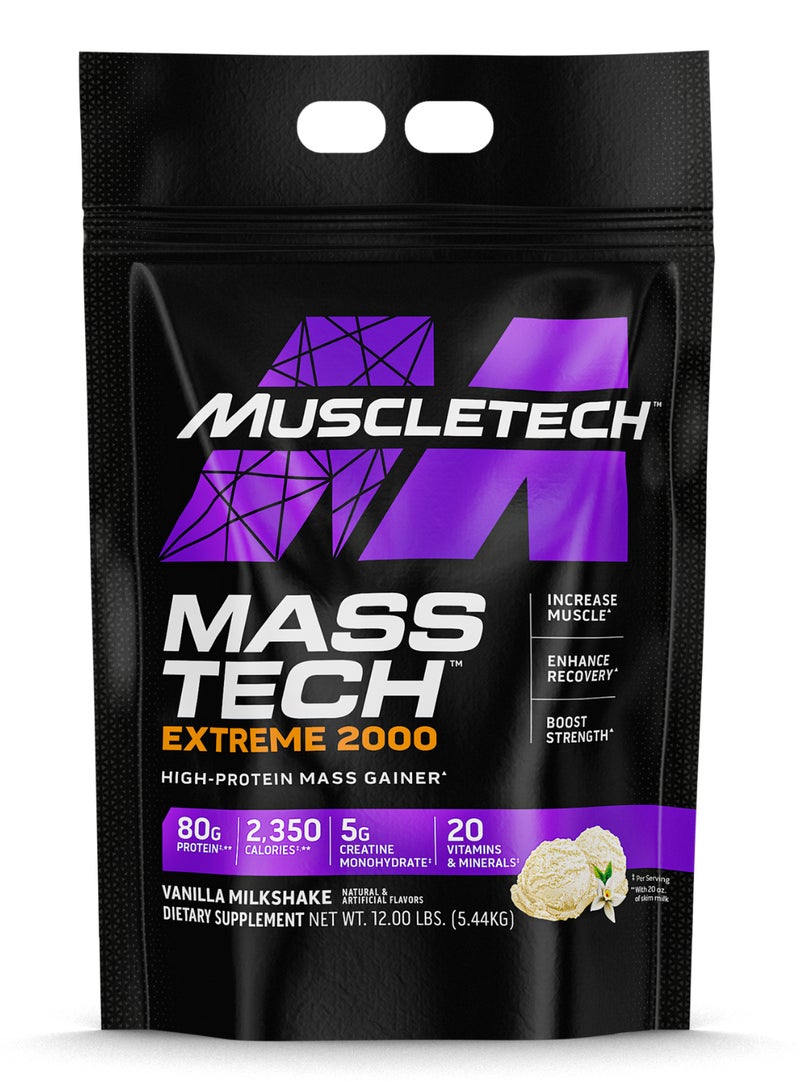 MuscleTech Mass Tech Extreme - 5g Creatine Monohydrate, 60g Protein, 2130 Calories - Vanilla - Net wt.12 lbs. (5.44 Kg) - Image 1