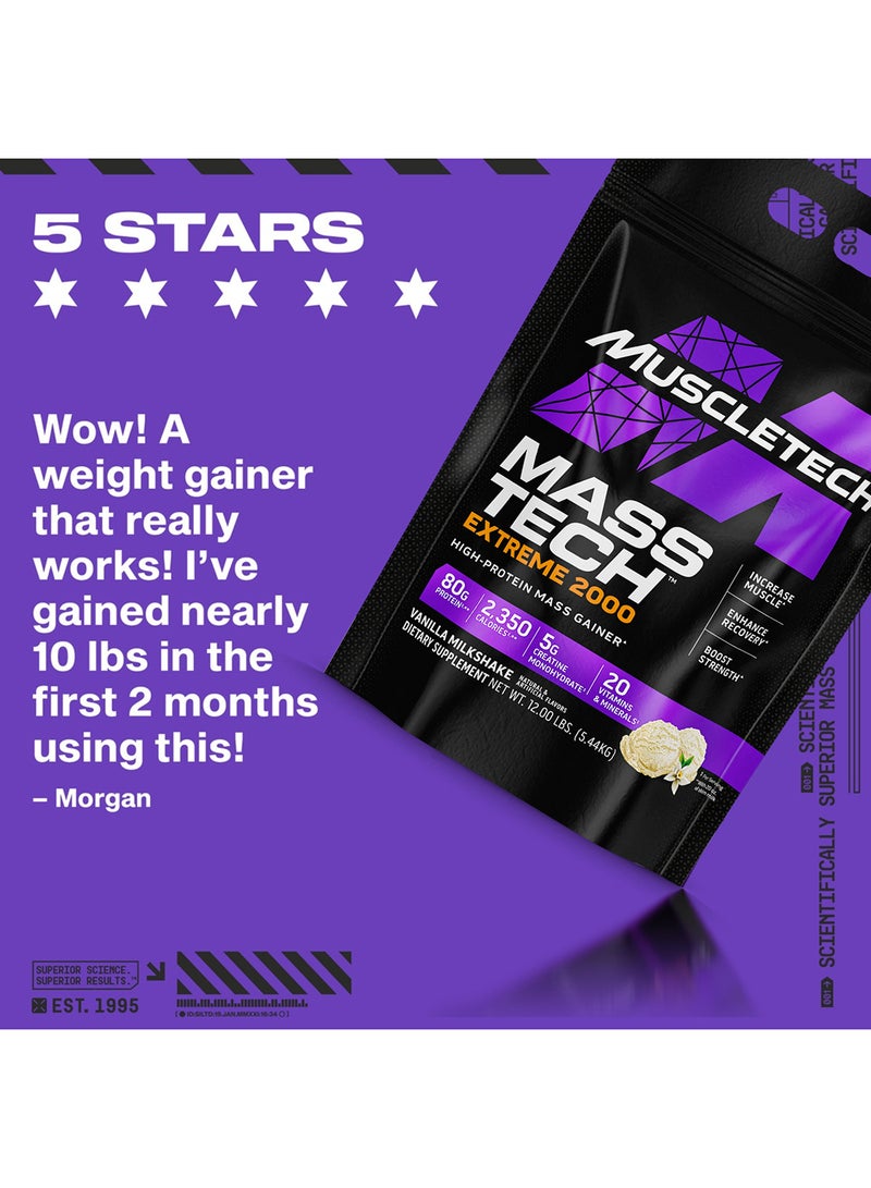 MuscleTech Mass Tech Extreme - 5g Creatine Monohydrate, 60g Protein, 2130 Calories - Vanilla - Net wt.12 lbs. (5.44 Kg) - Image 3