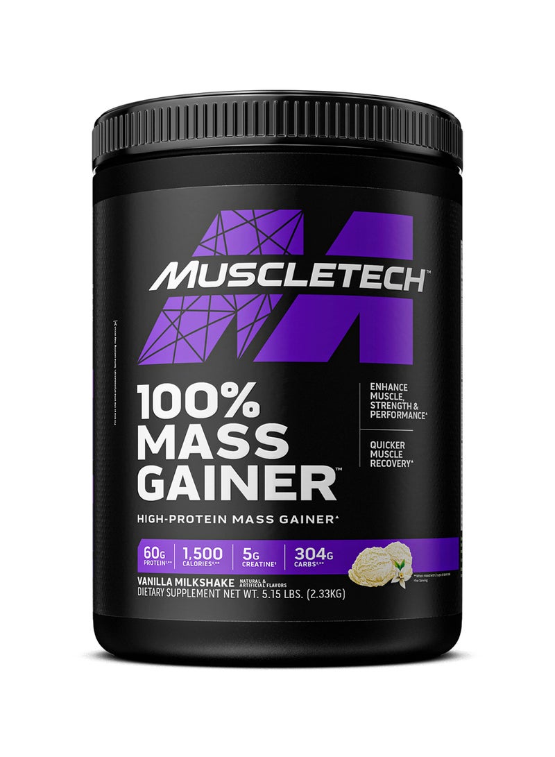 MuscleTech 100% Mass Gainer High-Protein Mass Gainer - 60g Protein - 1,500 Calories - 5g Creatine - 304g Carbs - Vanilla Milkshake Flavor - Dietary Supplement - Net Wt 5.15 lbs (2.33kg) - Image 1