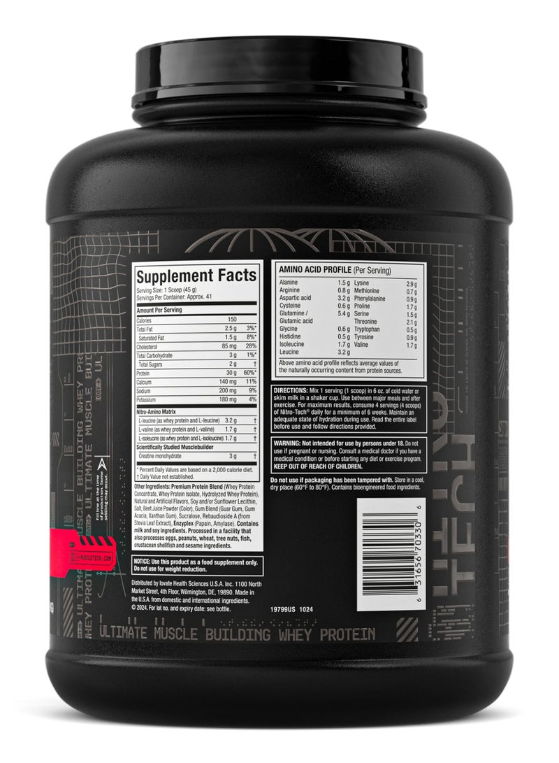 MuscleTech Nitro Tech Ultimate Muscle Building Whey protein - Builds 70% more Muscle - 30g Protein - 3g Creatine - Strawberry Flavor - Dietary Supplement - Net Wt 4.00 lbs (1.81kg) - Image 2