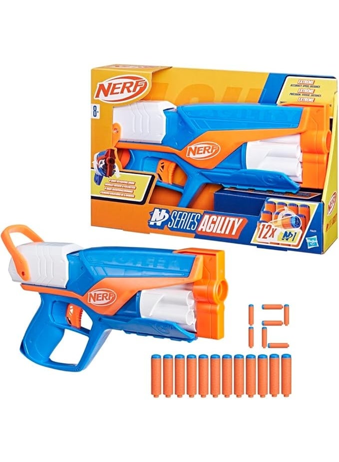 Nerf N Series Agility Blaster, 12 Nerf N1 Darts Compatible Only with Nerf N Series Blasters, 6 Dart Drum, Kids Outdoor Games - Image 1
