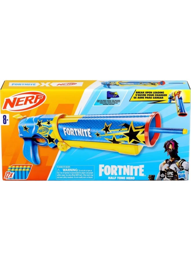 Nerf Fortnite Half Tone Hero Blaster, Bonus Code To Unlock Half Tone Hero Wrap in the Game, Break Open Loading, 12 Nerf Elite Darts, Fortnite Gifts - Image 4