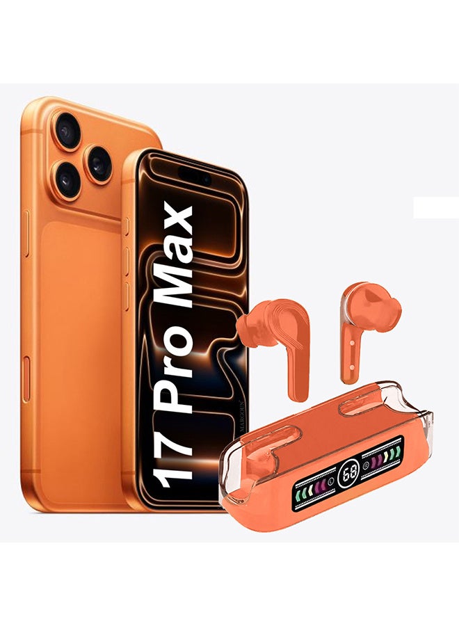مارجون Stereo Wireless Headset for iPhone 17 Pro Max with Auto Pairing and LED Display Orange - Image 1
