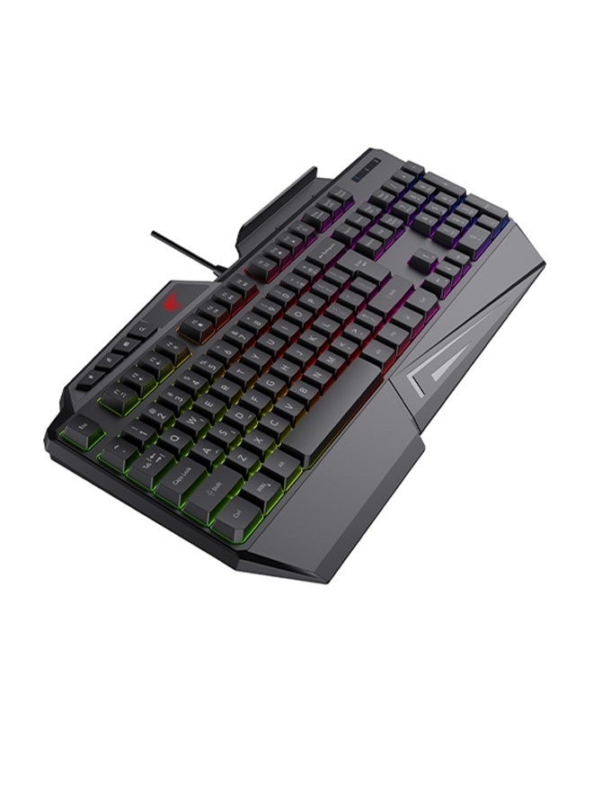havit Backlit RGB Gaming Keyboard, LED Computer Keyboard with Phone Holder, Compact 108 Keys Keyboard - Image 1