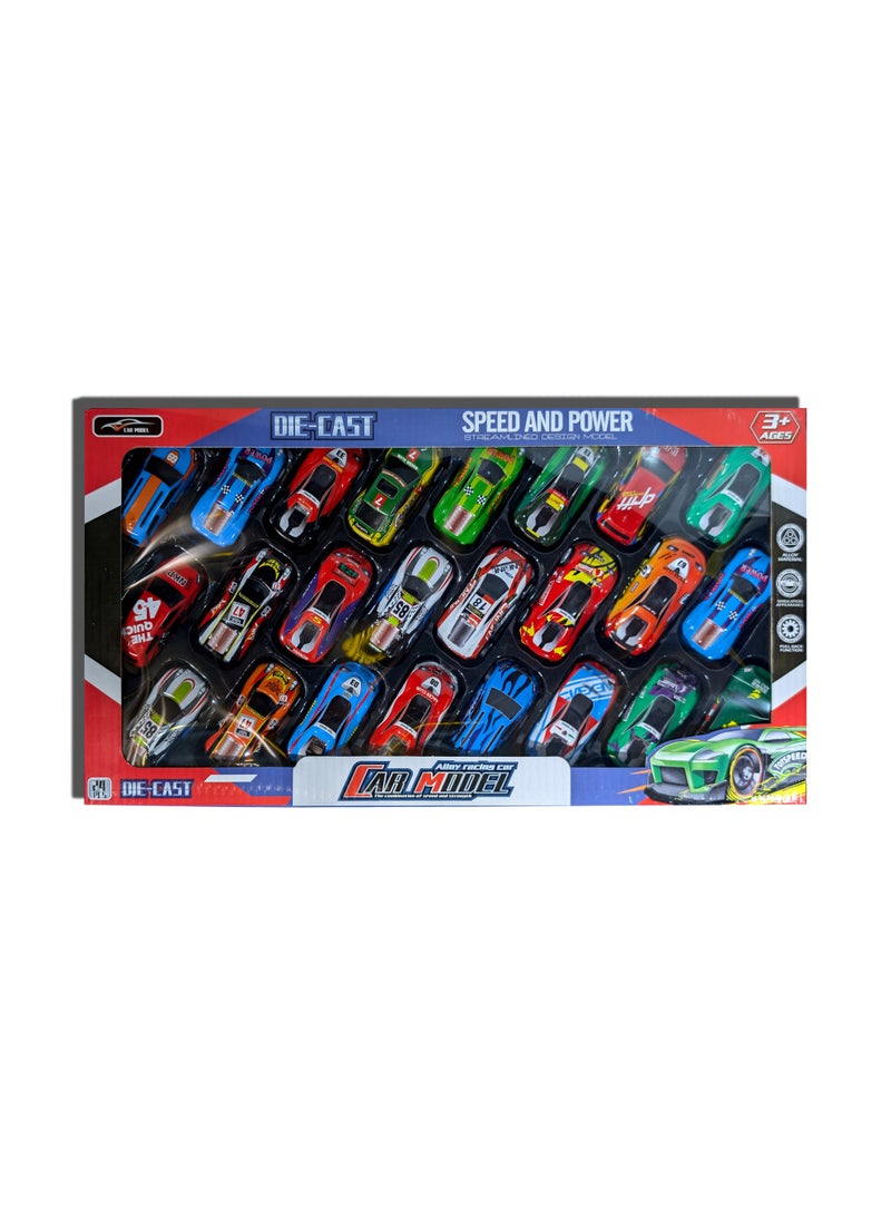 مايتويز سيارة لعبة ميني مصنوعة من سبائك معدنية من Mytoys، مجموعة سيارات لعبة سحب للخلف، مجموعة نموذج سيارة سباق ميني - 24 قطعة - متنوعة - Image 1