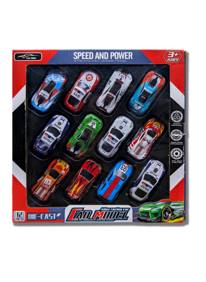 مايتويز سيارة لعبة مصنوعة من سبائك معدنية صغيرة من Mytoys، مجموعة سيارات لعبة سحب للخلف، مجموعة نموذج سيارة سباق صغيرة - 12 قطعة - Image 1