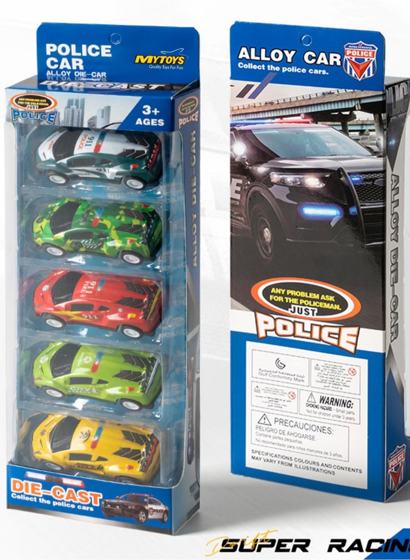 Mytoys 5-Piece Die-Cast Police Car Set – Alloy Toy Vehicles for Boys & Girls- ASSORTED