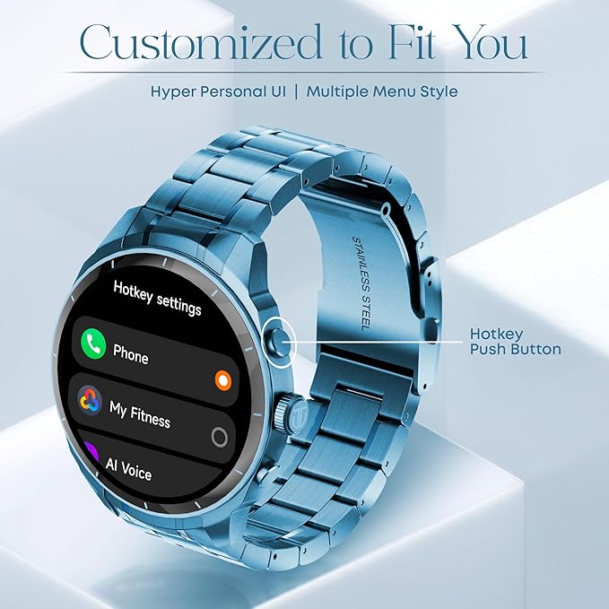 Titan Heritage 1.43" AMOLED Dual-Tone Stainless Steel Bracelet Smart Watch for Men, BT Calling, Voice Assistant, Quick Health Measurement, Functional Crown, 3D UI, 60Hz Display, Fast Charging (Black) Two Toned - Image 5