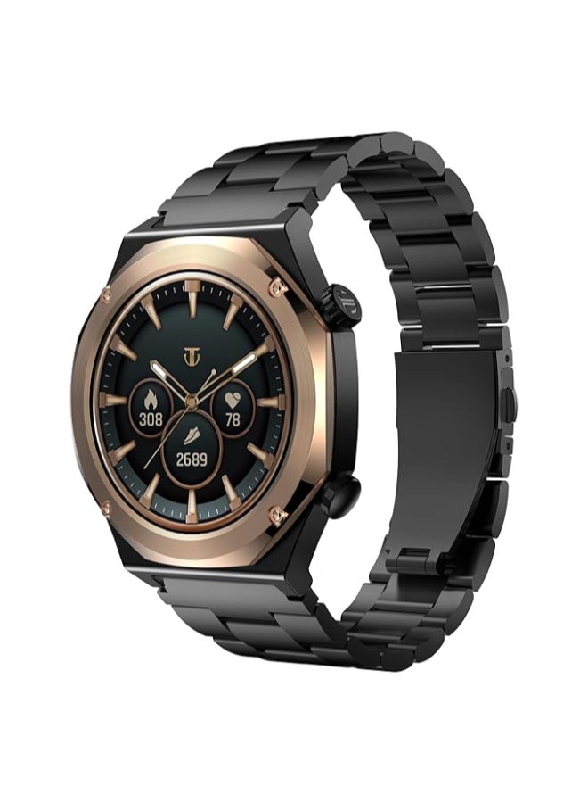 تيتان ساعة ذكية تيتان مايسترو 1.47" AMOLED بدون تأخير للرجال مع فولاذ SS316L المقاوم للصدأ، مكالمات بلوتوث، معدل تحديث 60 هرتز، تتبع الصحة، بطارية لمدة 10 أيام، مقاومة للماء والغبار، حزام سيليكون إضافي (أسود) - Image 1