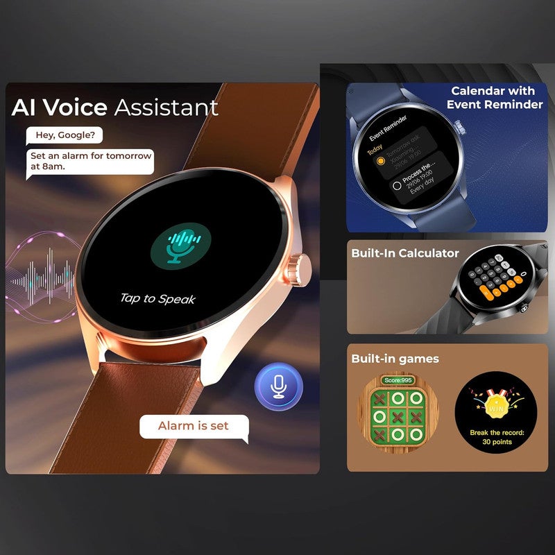 Titan Crest 1.43” AMOLED Smart Watch with BT Calling, AI Morning Briefs, Functional Crown, Health Tracking, Aluminium Body, 100+ Sports Modes, Smartwatch for Men and Women - Black Mesh Strap Black - Image 5