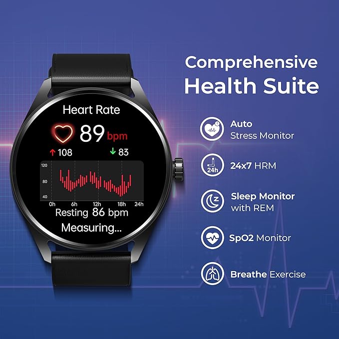 Titan Crest 1.43” AMOLED Smart Watch with BT Calling, AI Morning Briefs, Functional Crown, Health Tracking, Aluminium Body, 100+ Sports Modes, Smartwatch for Men and Women - Black Mesh Strap Black - Image 4