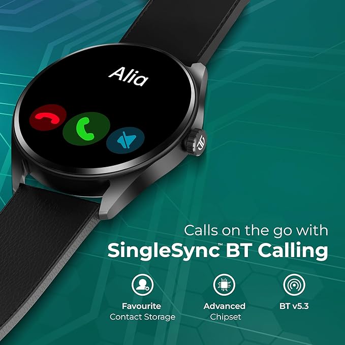 Titan Crest 1.43” AMOLED Smart Watch with BT Calling, AI Morning Briefs, Functional Crown, Health Tracking, Aluminium Body, 100+ Sports Modes, Smartwatch for Men and Women - Teal Silicone Strap Green - Image 2