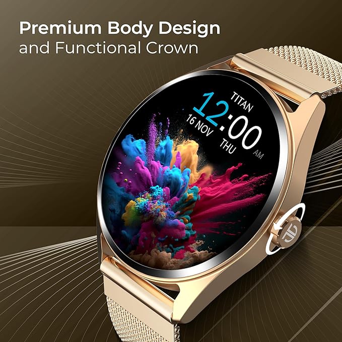 Titan Crest 1.43” AMOLED Smart Watch with BT Calling, AI Morning Briefs, Functional Crown, Health Tracking, Aluminium Body, 100+ Sports Modes, Smartwatch for Men and Women - Teal Silicone Strap Green - Image 3