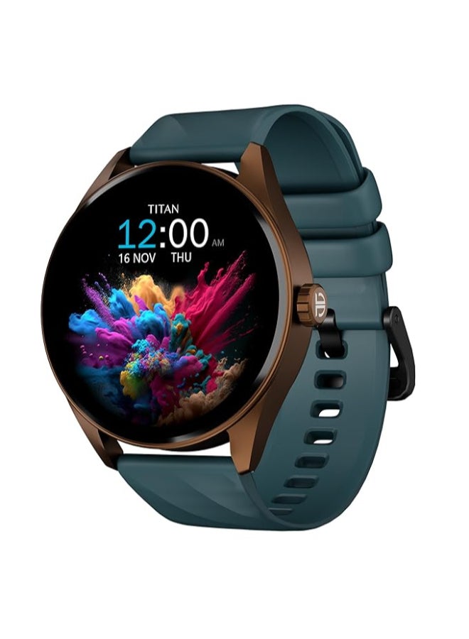 Titan Crest 1.43” AMOLED Smart Watch with BT Calling, AI Morning Briefs, Functional Crown, Health Tracking, Aluminium Body, 100+ Sports Modes, Smartwatch for Men and Women - Teal Silicone Strap Green - Image 1