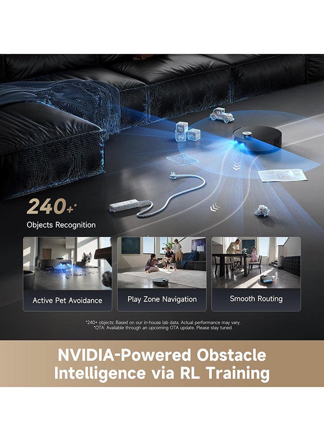 Dreame Aqua10 Ultra Roller Robot Vacuum Cleaner, Automatic Roller Cleaning, 8 cm Obstacle Avoidance, Automatic Emptying, 30,000 Pa Suction, Intelligent Voice Control - 60 W RLH71DE-B Black - Image 4