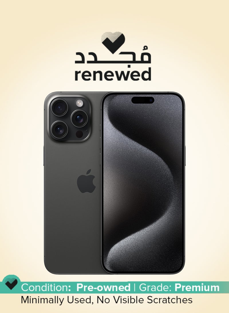 ابل  Renewed - iPhone 15 Pro Max Physical Dual Sim 256GB Black Titanium 5G Without FaceTime - Image 1