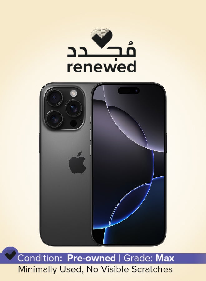 ابل  مجدد - آيفون 16 برو 256 جيجابايت أسود تيتانيوم 5G مع فيس تايم - النسخة الدولية - Image 1