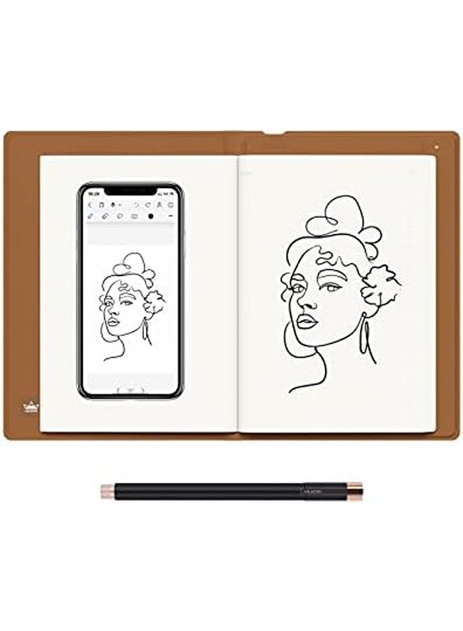 HUION Note 2-in-1 Digital Notebook Drawing Tablet (A5, 9.5x7") – Bluetooth Wireless Smart Writing Pad with Battery-Free Pen, Refillable Paper Notebook for Note-Taking, Sketching & Meetings Brown - Image 1