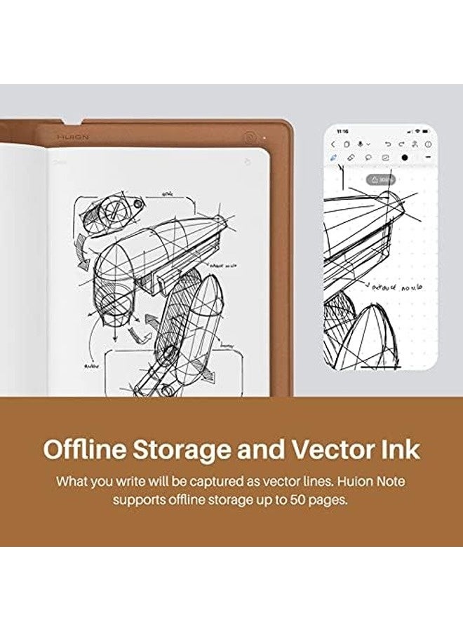 HUION Note 2-in-1 Digital Notebook Drawing Tablet (A5, 9.5x7") – Bluetooth Wireless Smart Writing Pad with Battery-Free Pen, Refillable Paper Notebook for Note-Taking, Sketching & Meetings Brown - Image 5