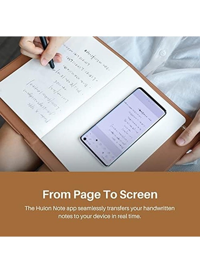 HUION Note 2-in-1 Digital Notebook Drawing Tablet (A5, 9.5x7") – Bluetooth Wireless Smart Writing Pad with Battery-Free Pen, Refillable Paper Notebook for Note-Taking, Sketching & Meetings Brown - Image 2