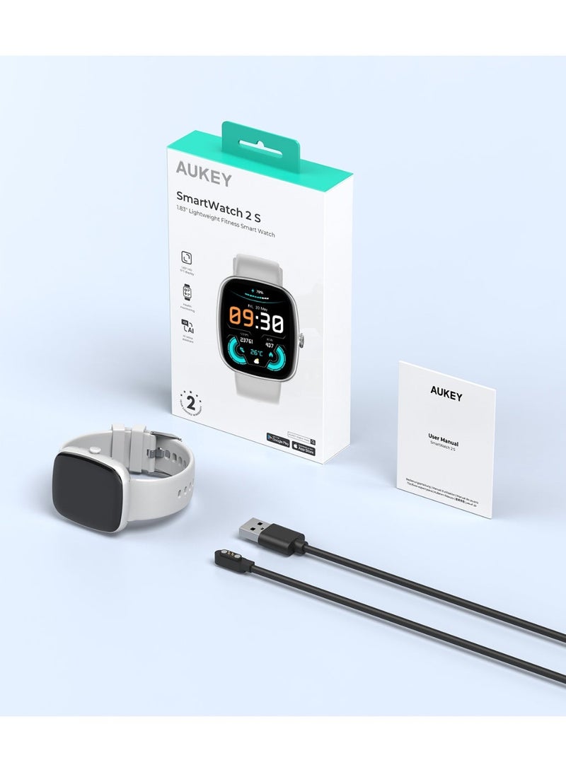 Aukey Smartwatch with Calling Function, 1.83-inch TFT display, IP68 Waterproof, 15 Days Battery Life, Fitness Tracker with Sport & Health tracking & Customise faces SW-2S - Silver - Image 3