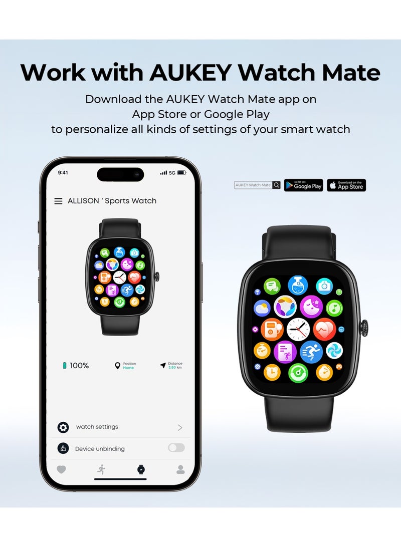 Aukey 230 mAh AUKEY Smartwatch with Calling Function, 1.83-inch TFT display, IP68 Waterproof, 15 Days Battery Life, Fitness Tracker with Sport & Health tracking & Customise faces SW-2S Black black - Image 3