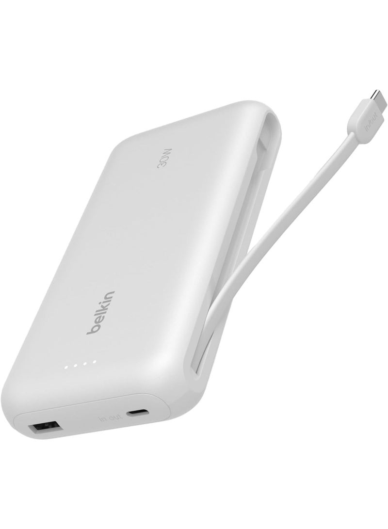 بيلكين "باور بانك محمول بسعة 20,000 مللي أمبير مع كابل مدمج وتقنية PD 30 واط للشحن السريع، متوافق مع iPhone 16، iPad Pro، Galaxy S25 والأجهزة الحديثة الأخرى" - Image 1