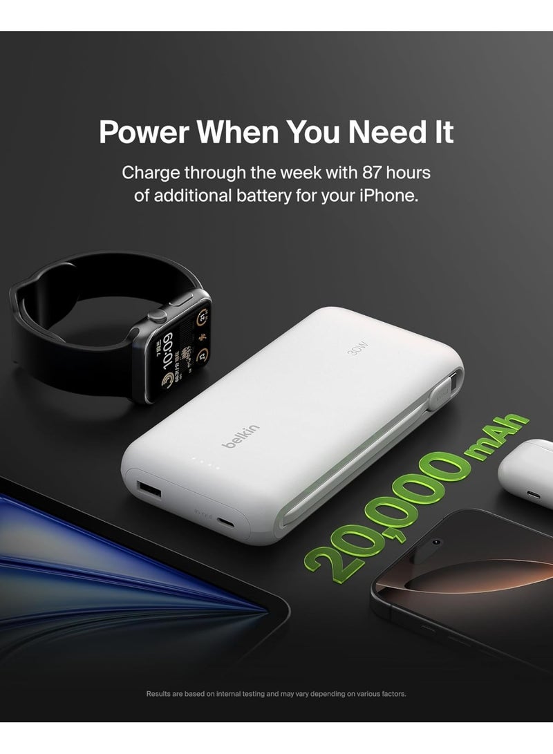 بيلكين "باور بانك محمول بسعة 20,000 مللي أمبير مع كابل مدمج وتقنية PD 30 واط للشحن السريع، متوافق مع iPhone 16، iPad Pro، Galaxy S25 والأجهزة الحديثة الأخرى" - Image 4