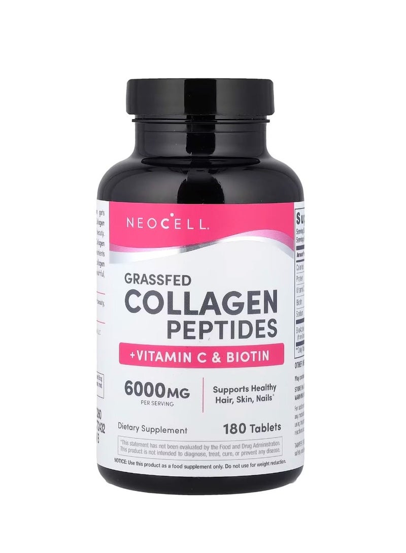 NEOCELL Grassfed Collagen Peptides + Vitamin C & Biotin 180 Tablets - Image 1