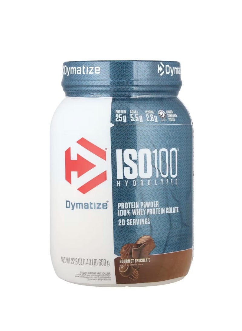 Dymatize ISO100 Hydrolyzed 100% Whey Protein Isolate Gourmet Chocolate 1.43 lb (650 g) - Image 1