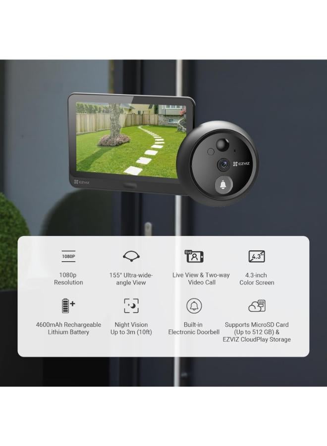 إيزفيز Hp4 Video Wireless Doorbell Peephole Viewer Camera Set (Open Box ) - Image 2