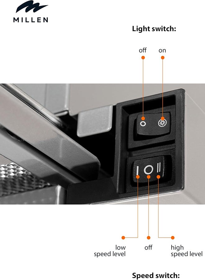ميلين مروحة شفط مدمجة ميلين 60 سم 400 م³/ساعة – MBRHS 601 IX، ضمان 3 سنوات - Image 4