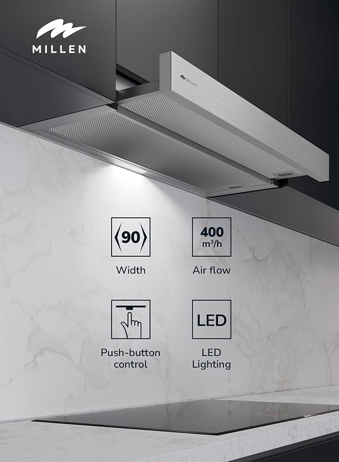MILLEN 90 cm Slide-Out Range Hood 400 m3/h – MBRHS 901 IX, 3 Years Warranty MBRHS 901 IX Stainless Steel - Image 2