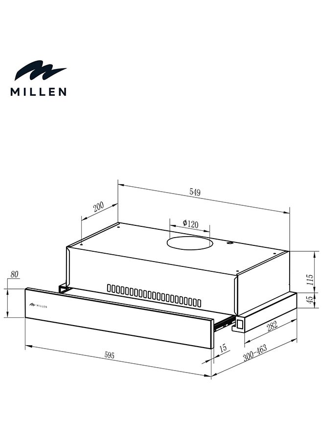 ميلين مروحة شفط ميلين 60 سم سوداء قابلة للسحب 400 م3/ساعة – MBRHS 601 BL، ضمان 3 سنوات - Image 2