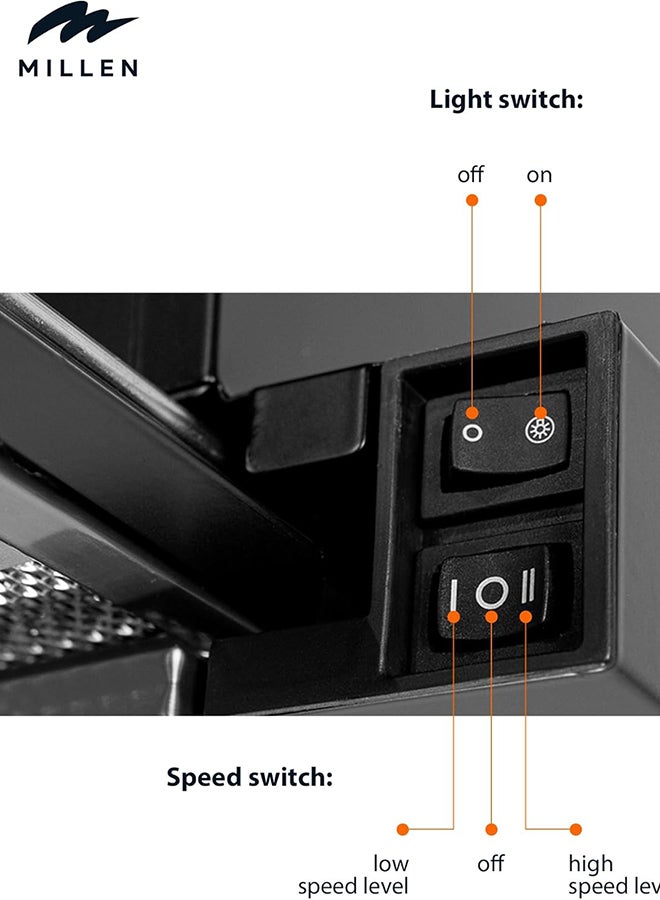 ميلين مروحة شفط ميلين 60 سم سوداء قابلة للسحب 400 م3/ساعة – MBRHS 601 BL، ضمان 3 سنوات - Image 4
