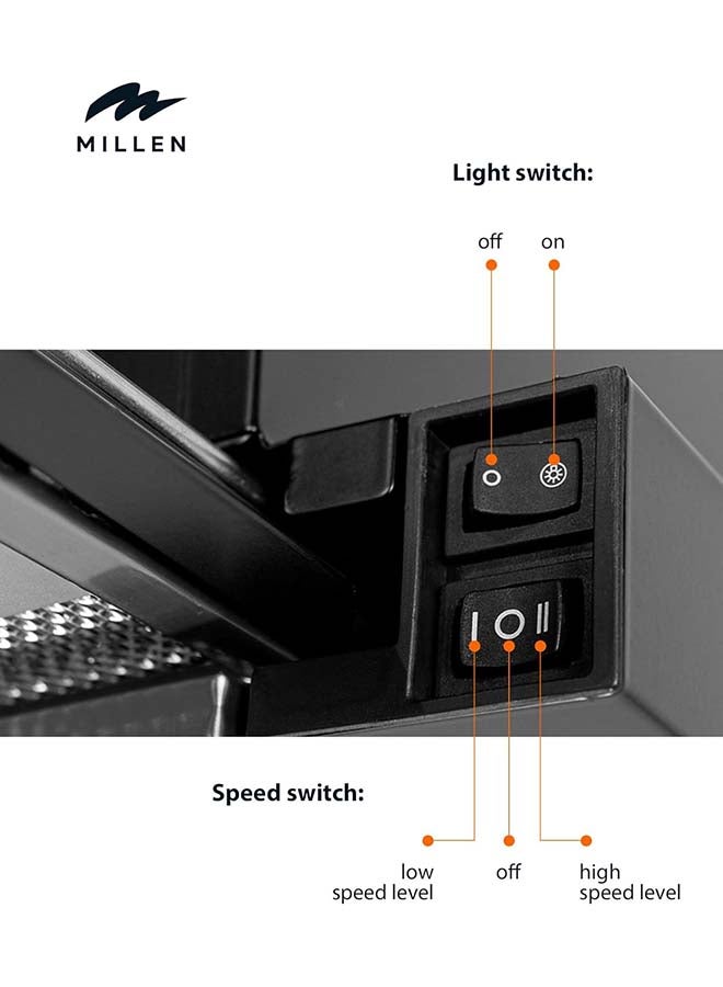 MILLEN 90 cm Black Slide-Out Range Hood  400 m3/h – MBRHS 901 BL, 3 Years Warranty MBRHS 901 BL black - Image 4