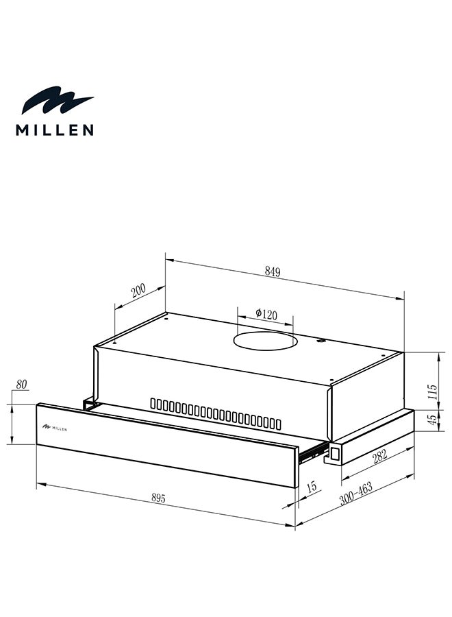 MILLEN 90 cm Black Slide-Out Range Hood  400 m3/h – MBRHS 901 BL, 3 Years Warranty MBRHS 901 BL black - Image 2