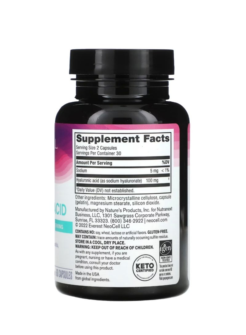 NEOCELL Hyaluronic Acid 100 mg 60 Capsules (50 mg per Capsule) - Image 2