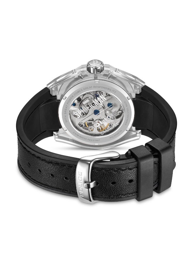 POLICE Men's Spider-Sense Edition Transparent Dial Black Silicone Strap Automatic Watch for Men 44mm - Image 4