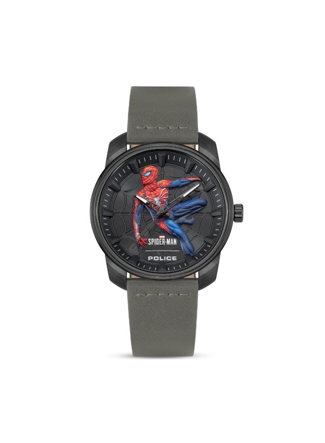POLICE Men's Superhero Edition Black Dial Grey Leather Analog Watch for Men 44mm - Image 1