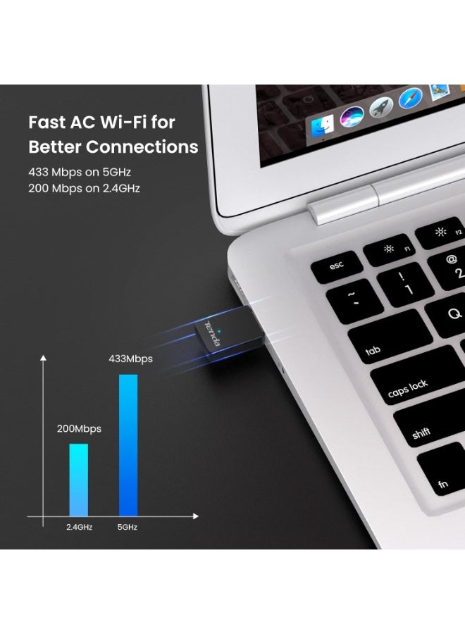 تيندا U9 AC650 واي فاي دونجل – محول USB لاسلكي مزدوج النطاق للكمبيوتر، سطح المكتب واللابتوب – حجم صغير – توصيل وتشغيل – يدعم ويندوز XP/7/8/8.1/10/11 - Image 5