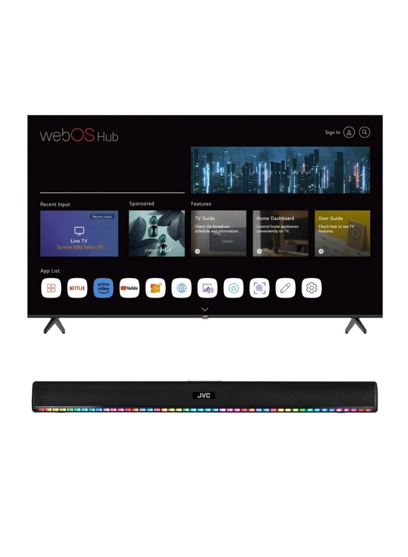 Videocon 55 Inch Edgeless 4K UHD Webos Hub Smart TV with 2.0CH Soundbar Combo- E55ELWO1100+Soundbar E55ELWO1100+ Soundbar black - Image 1