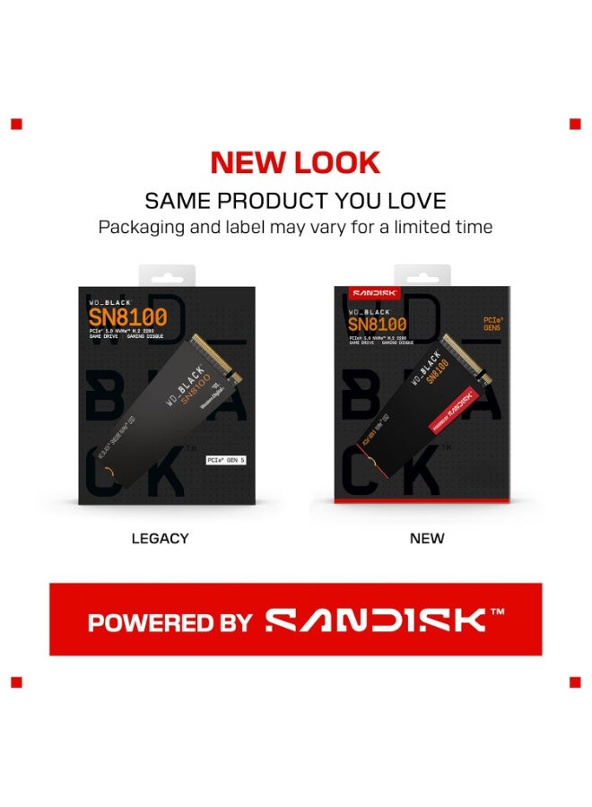 WD BLACK SN8100 2TB PCIe Gen 5 x4 NVMe 2.0 M.2 2280 Internal SSD, Up to 14,000 MB/s Read & 11,000 MB/s Write, 2.3M IOPS, 1200 TBW, Without Heatsink, WD Dashboard Support, Ultra-High-Speed Gaming & Content Creation Drive | WDS200T1X0M-00CMT0 2 TB - Image 2